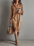 Davellia | Corduroy Midi Dress with Double Chest Pockets