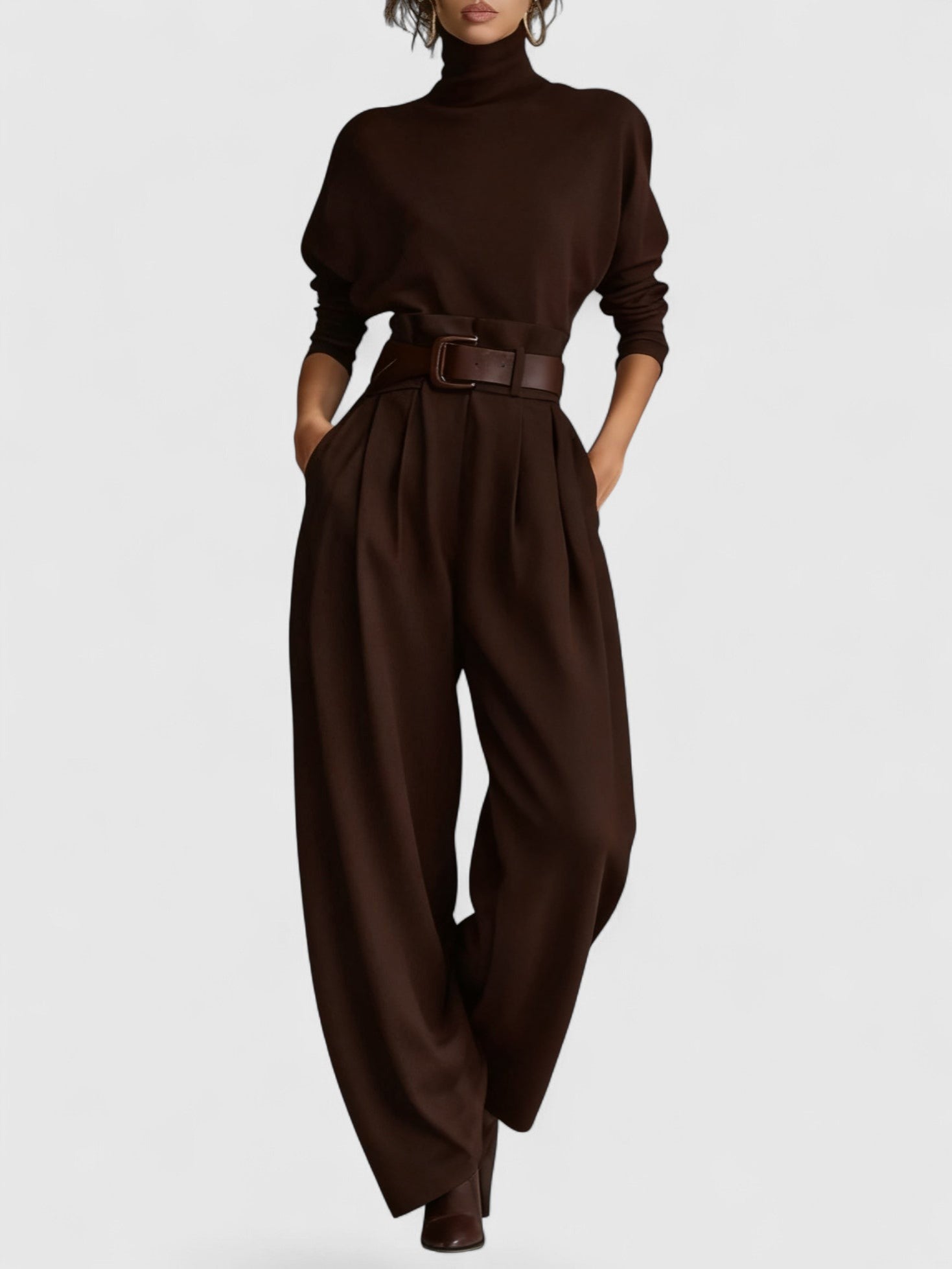 Davellia |  Long Sleeve Turtleneck Jumpsuit Set