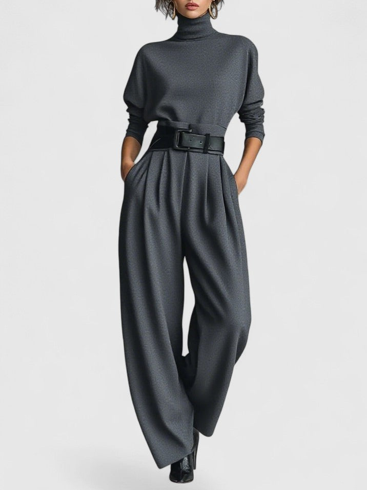 Davellia |  Long Sleeve Turtleneck Jumpsuit Set