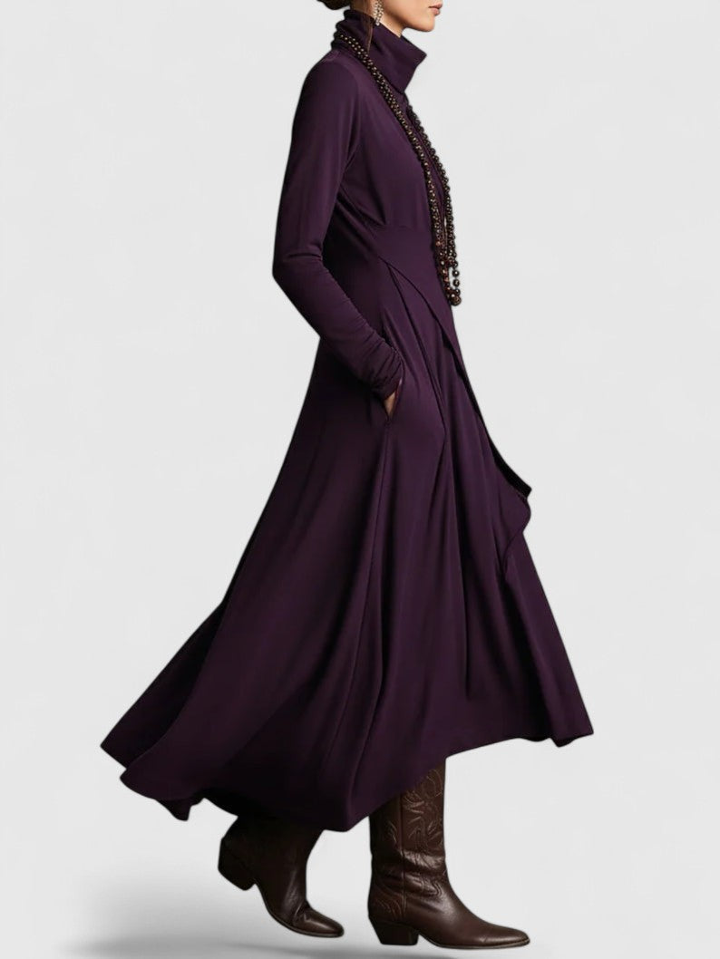 Davellia | Purple High Neck Asymmetrical Pleated Maxi Dress