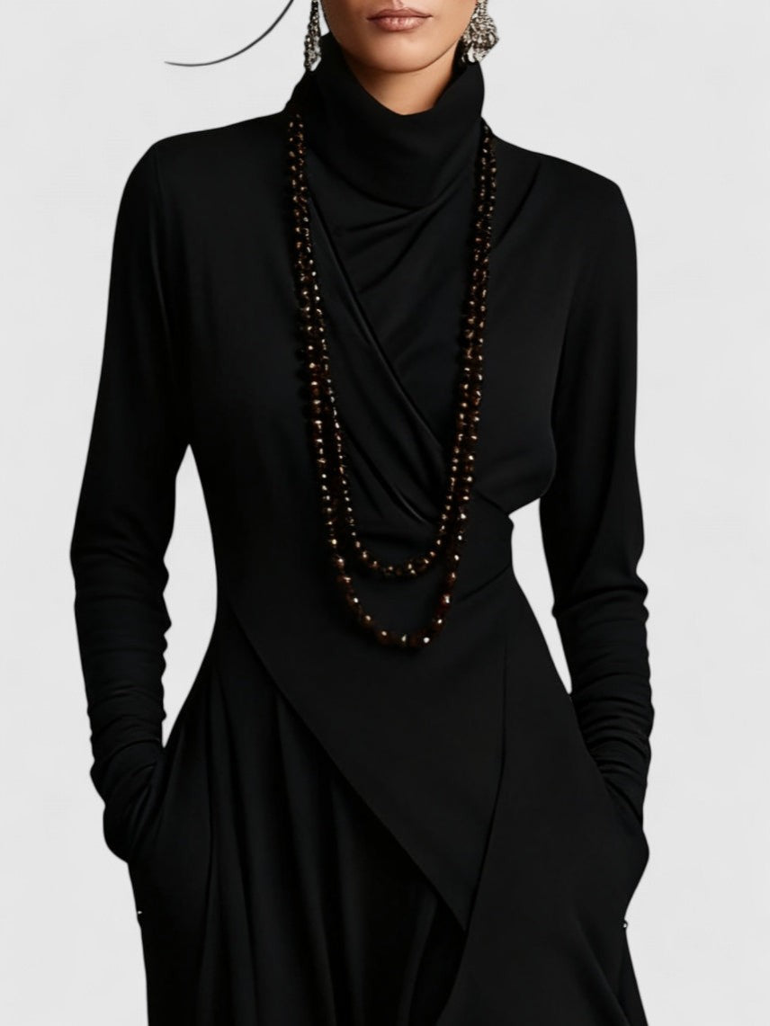 Davellia | Purple High Neck Asymmetrical Pleated Maxi Dress