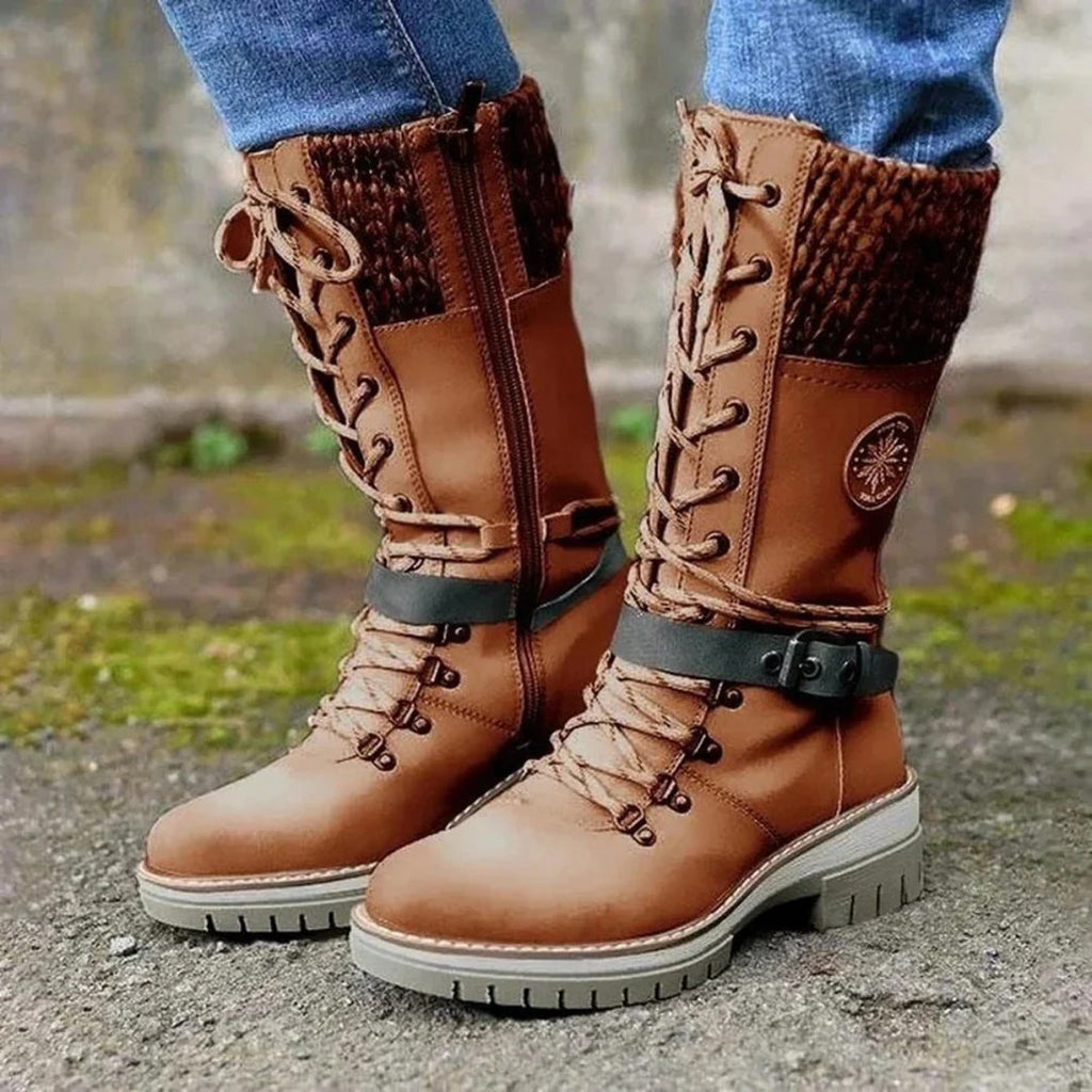 Davellia | Women’s Lace-Up Boots with Knit Cuff