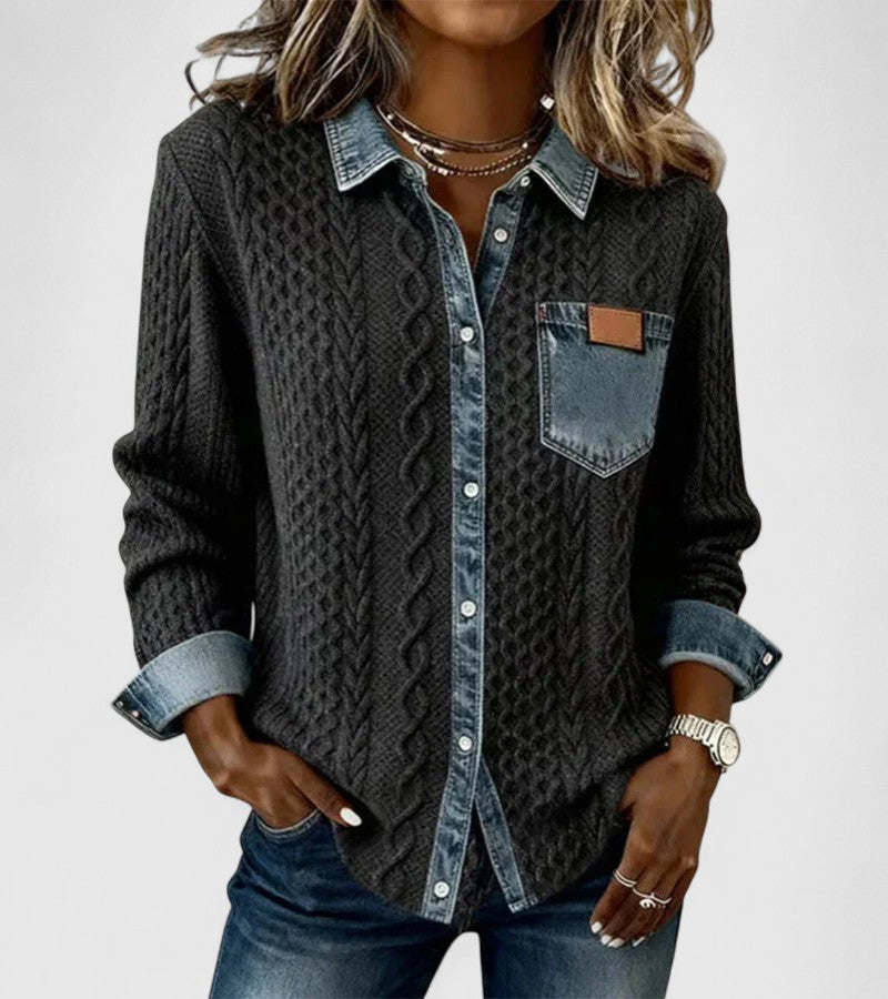 Davellia | Patchwork Knit Top Denim