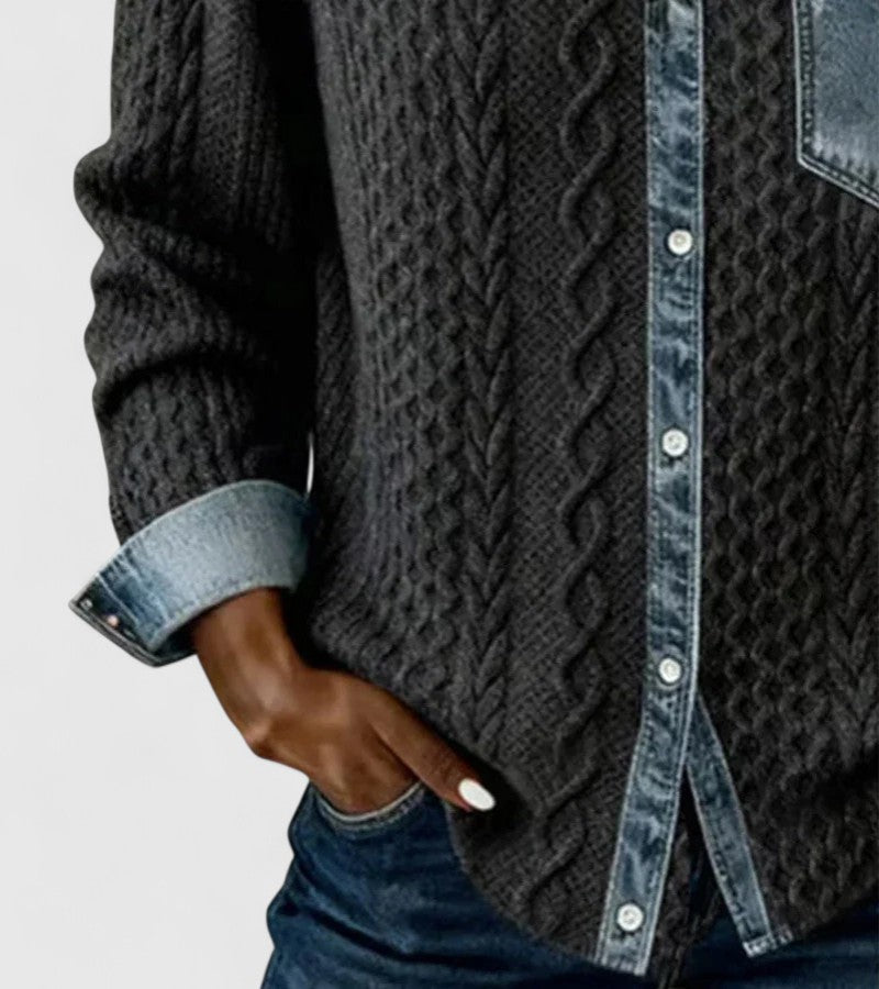 Davellia | Patchwork Knit Top Denim