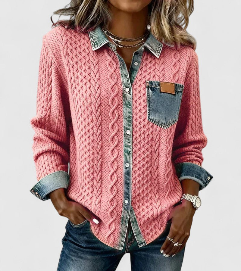Davellia | Patchwork Knit Top Denim