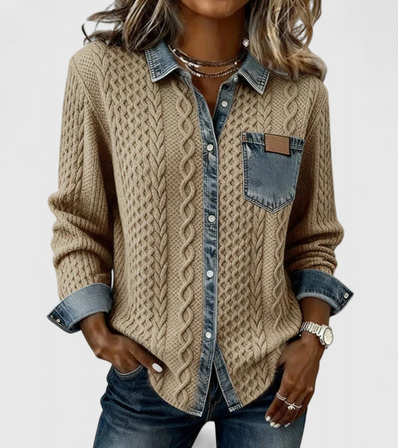 Davellia | Patchwork Knit Top Denim