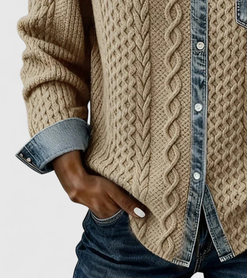 Davellia | Patchwork Knit Top Denim