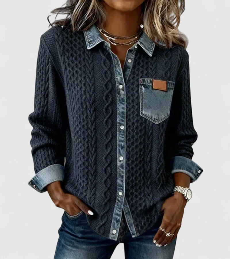 Davellia | Patchwork Knit Top Denim