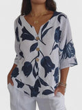 Davellia | Women’s Elegant Floral Button V-Neck Blouse