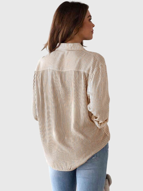 Davellia | Collared Striped V-Neck Blouse
