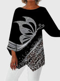 Davellia | Women's Elegant Butterfly Print Asymmetrical Blouse