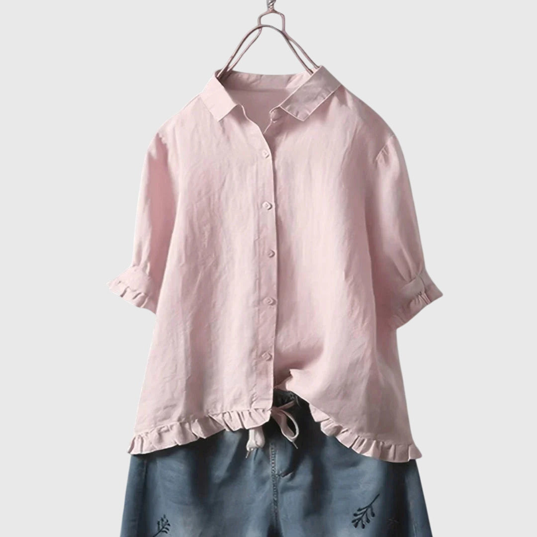 Davellia  | Woman's Button Up Ruffle Top