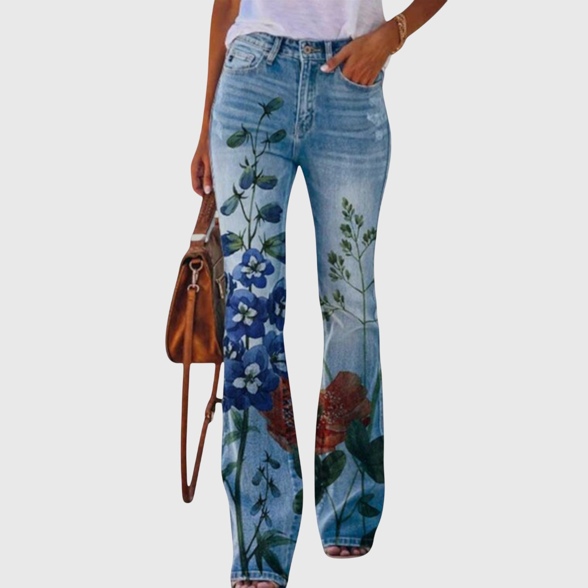 Davellia | Women’s Floral Wide Leg Denim Jeans