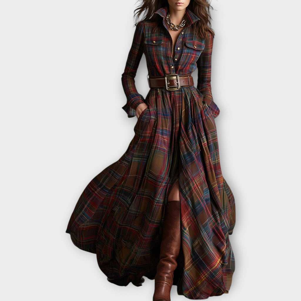 Davellia | Retro Plaid Maxi Dress