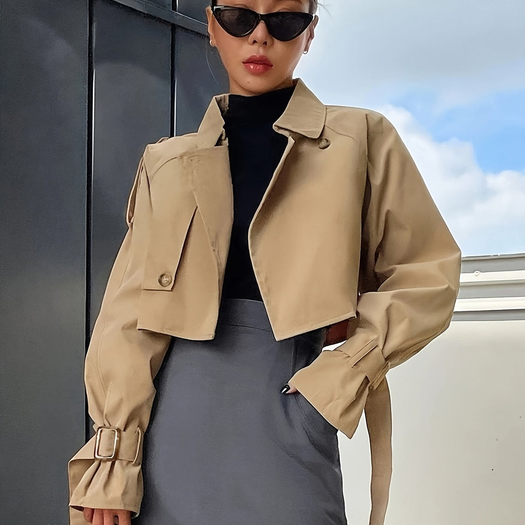 Davellia | Women’s Cropped Button-Up Trench Jacket