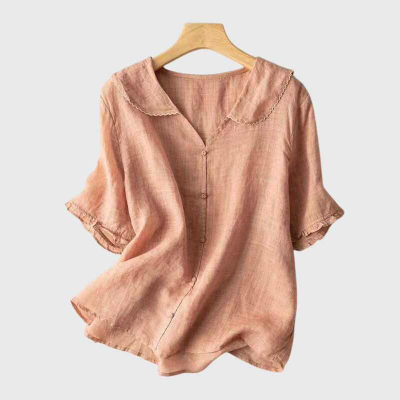 Davellia | Women’s Casual Green Linen Look Blouse