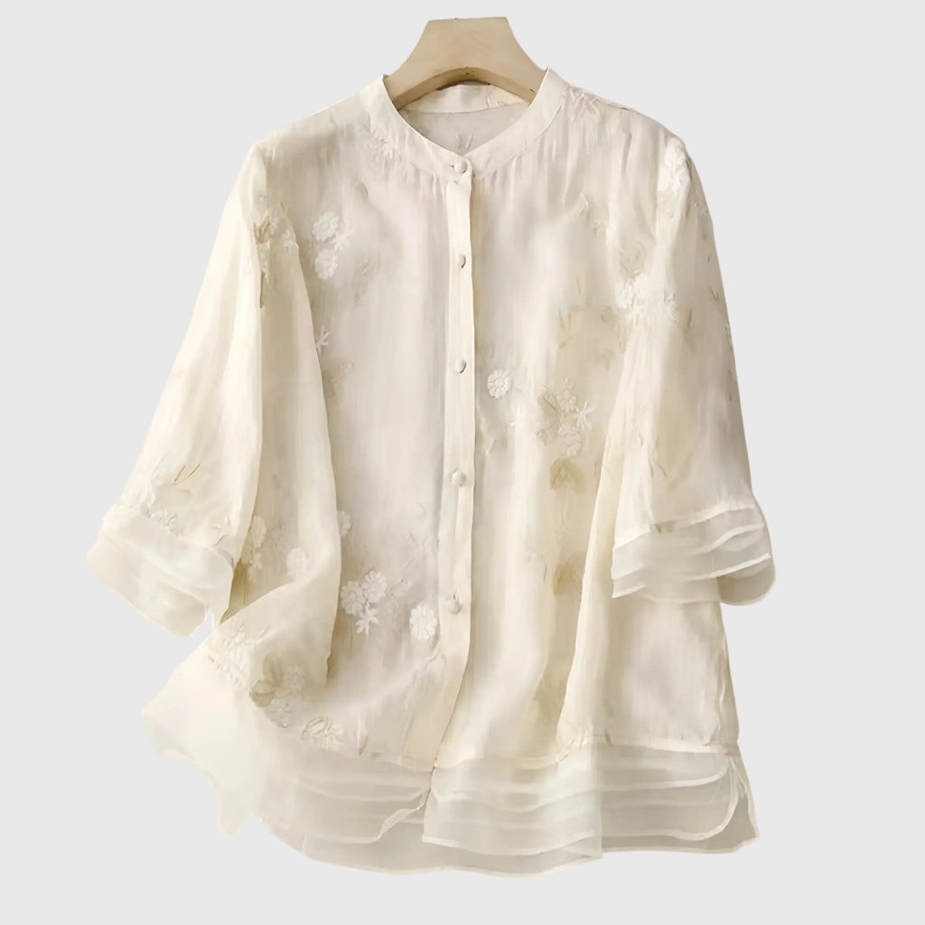 Davellia | Women's Elegant Floral Embroidered Button Blouse