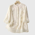 Davellia | Women's Elegant Floral Embroidered Button Blouse