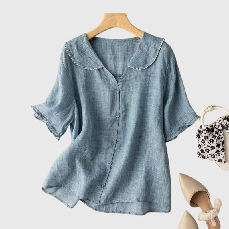 Davellia | Women’s Casual Green Linen Look Blouse