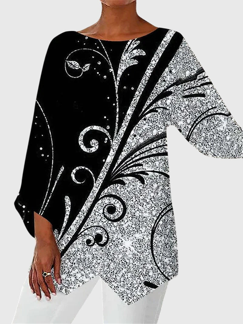 Davellia | Women's Elegant Butterfly Print Asymmetrical Blouse