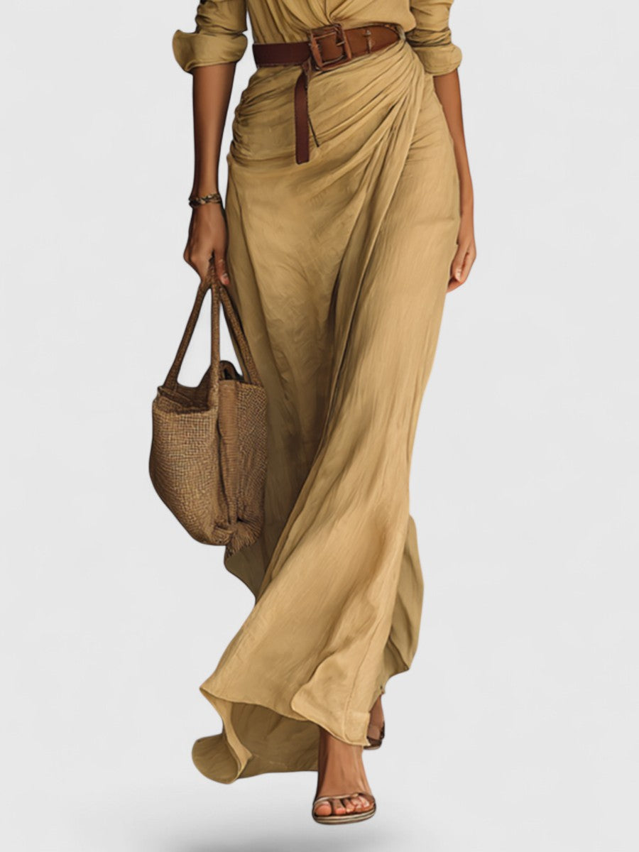 Davellia | Single Breasted Long Sleeve Belted Maxi Dress