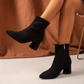 Davellia | Women’s Chunky Heel Knitted Ankle Boots