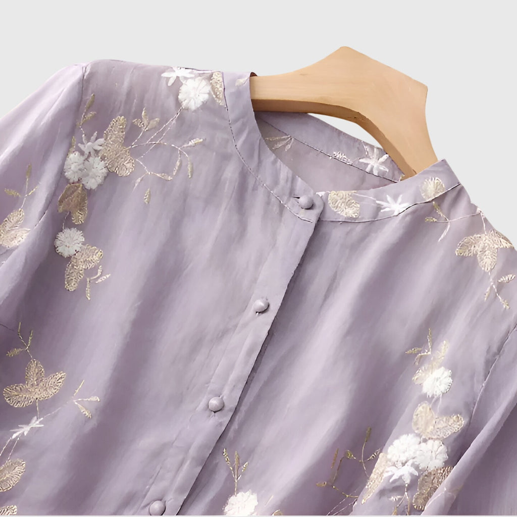 Davellia | Women's Elegant Floral Embroidered Button Blouse
