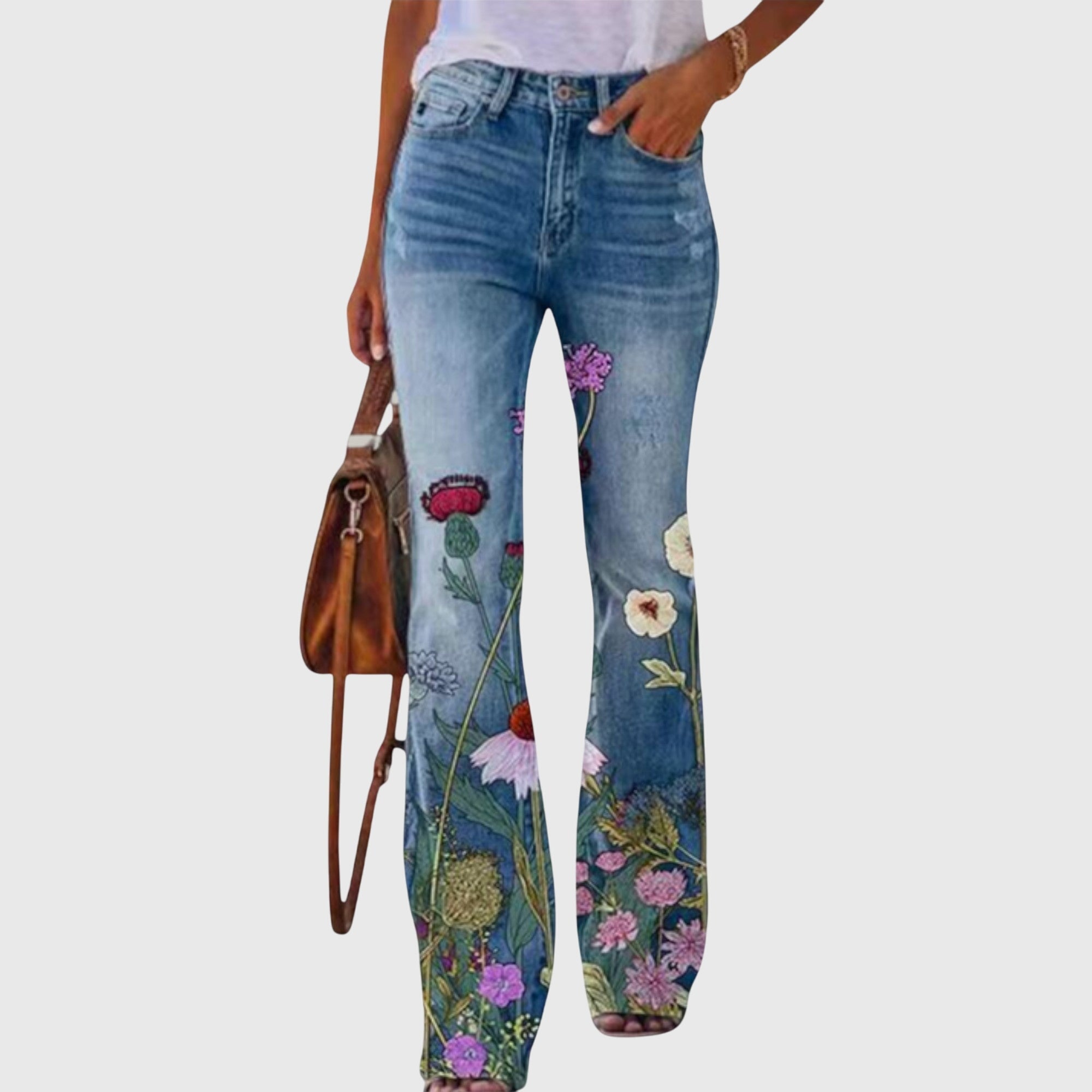 Davellia | Women’s Floral Wide Leg Denim Jeans