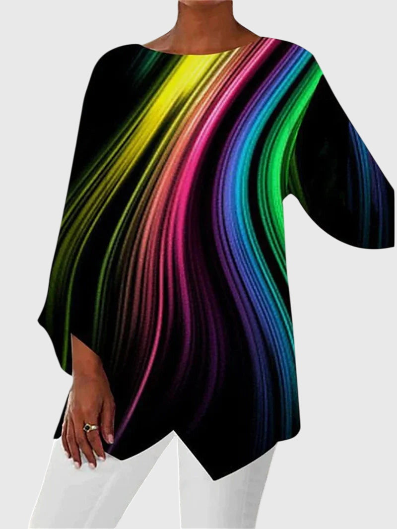 Davellia | Women's Elegant Butterfly Print Asymmetrical Blouse
