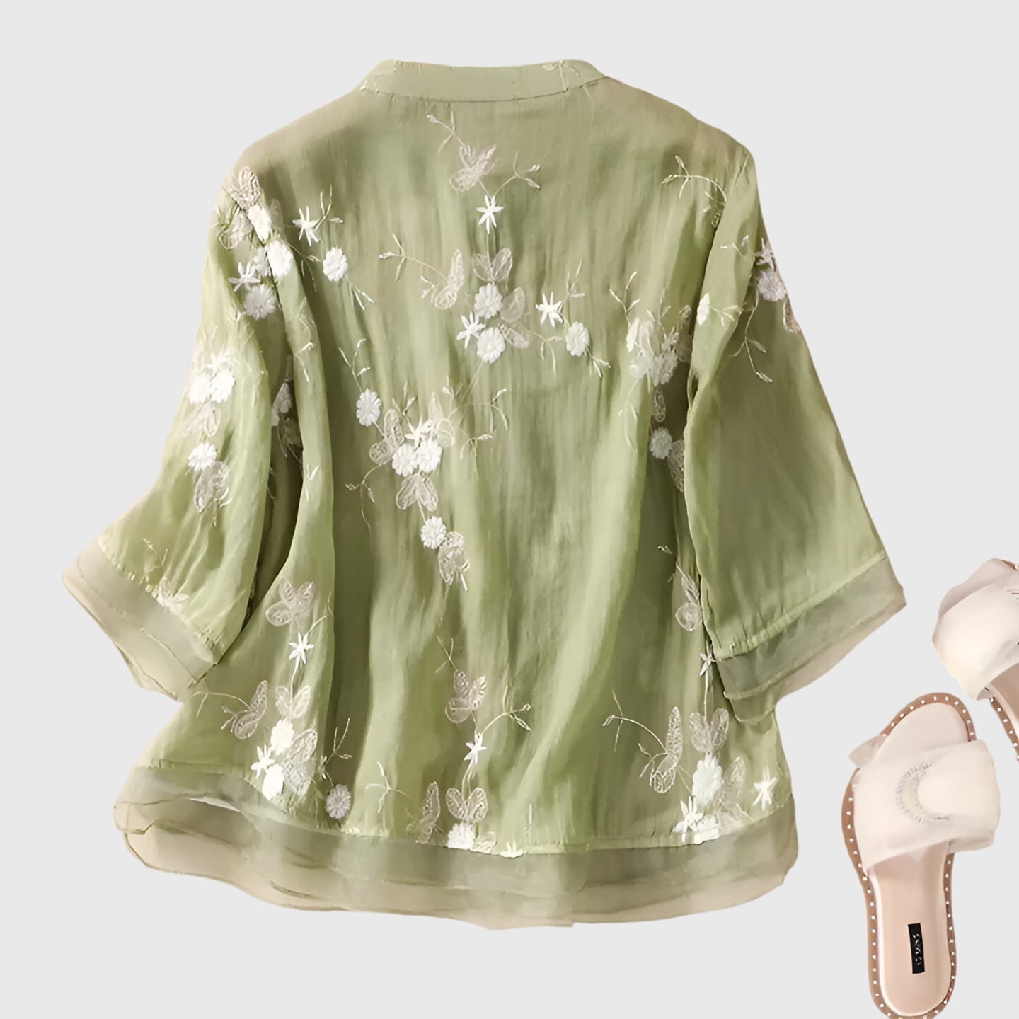 Davellia | Women's Elegant Floral Embroidered Button Blouse