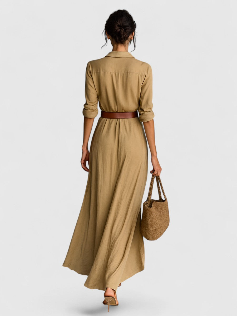 Davellia | Single Breasted Long Sleeve Belted Maxi Dress