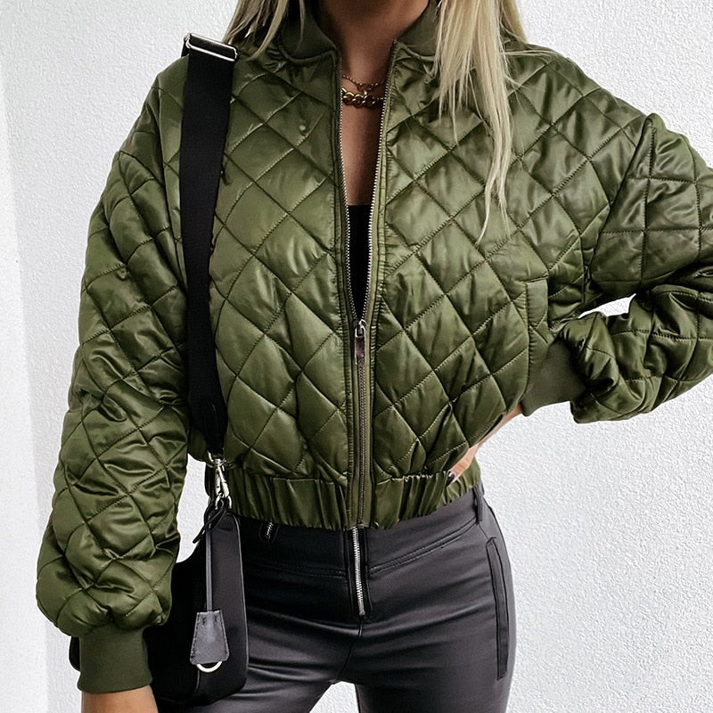 Davellia | Women’s Quilted Short Zip-Up Bomber Jacket