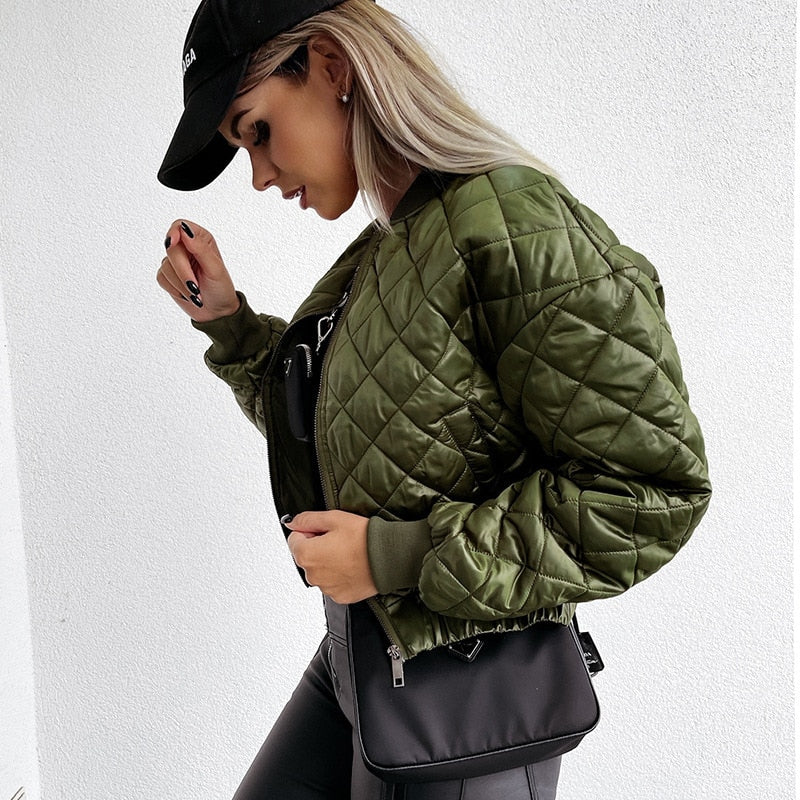 Davellia | Women’s Quilted Short Zip-Up Bomber Jacket