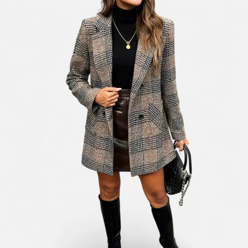 Davellia | Women’s Classic Coat – Houndstooth Timeless Sophistication