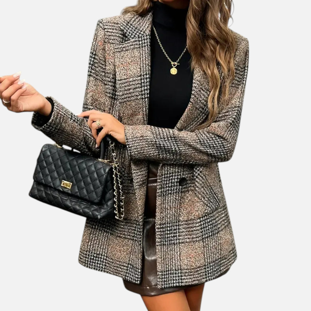 Davellia | Women’s Classic Coat – Houndstooth Timeless Sophistication