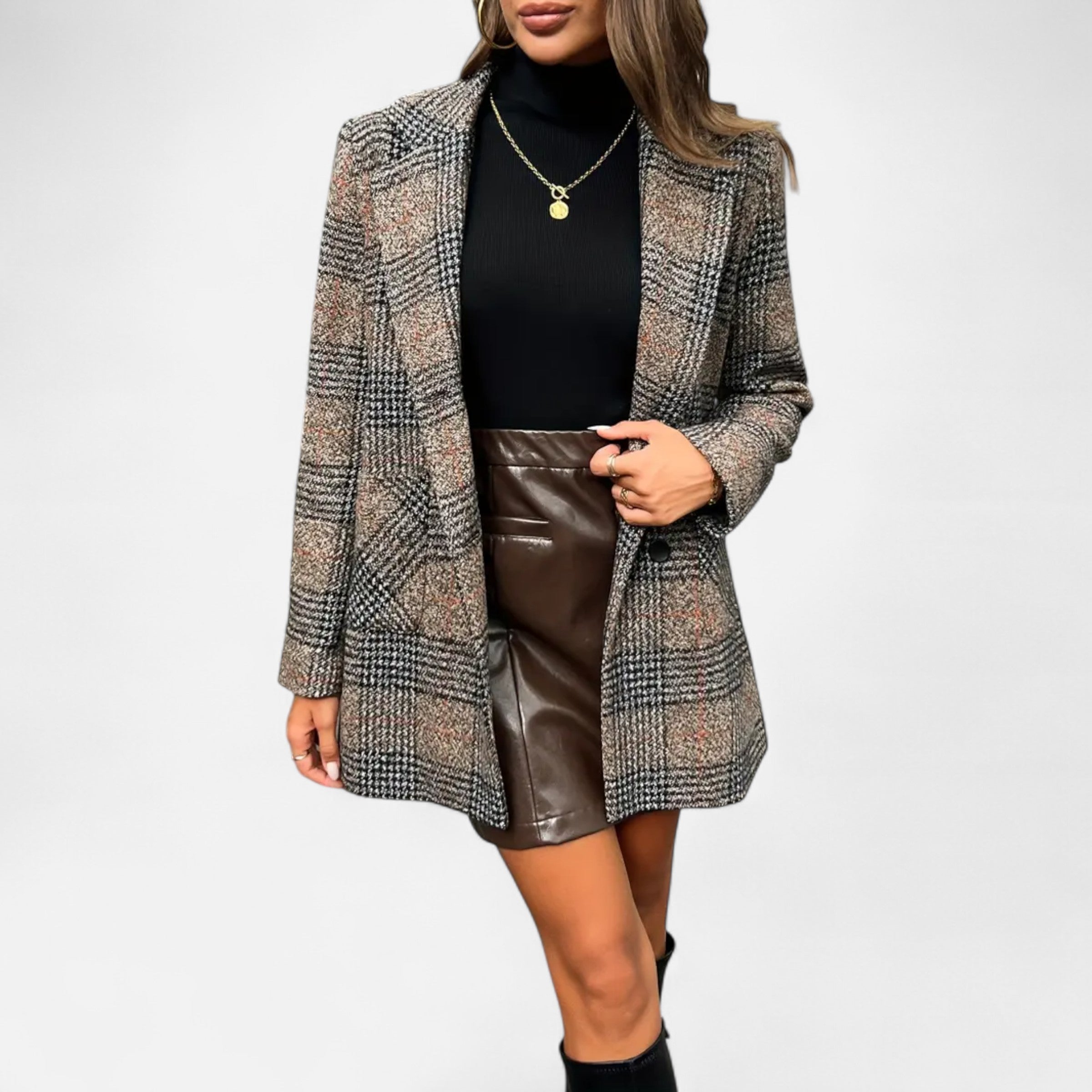 Davellia | Women’s Classic Coat – Houndstooth Timeless Sophistication
