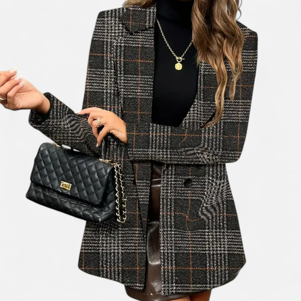Davellia | Women’s Classic Coat – Houndstooth Timeless Sophistication