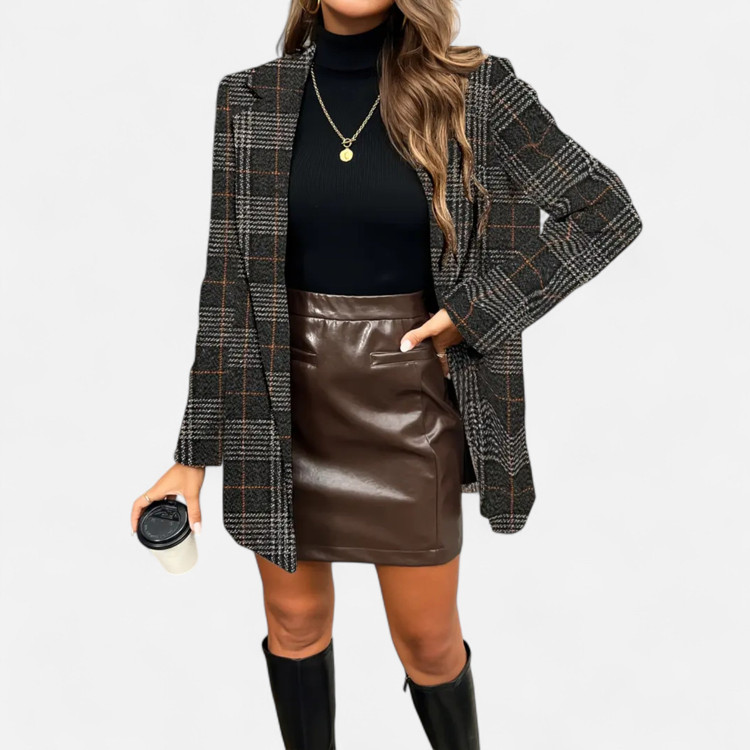 Davellia | Women’s Classic Coat – Houndstooth Timeless Sophistication