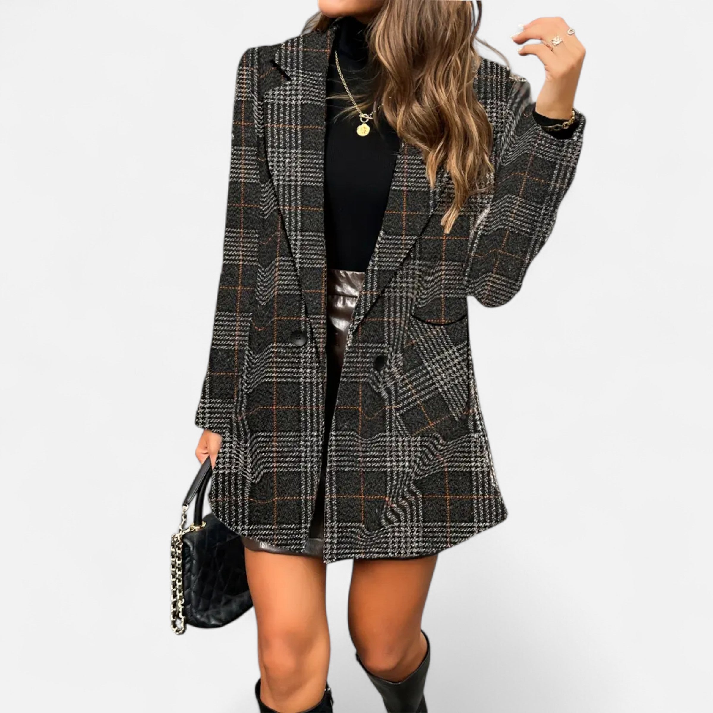Davellia | Women’s Classic Coat – Houndstooth Timeless Sophistication