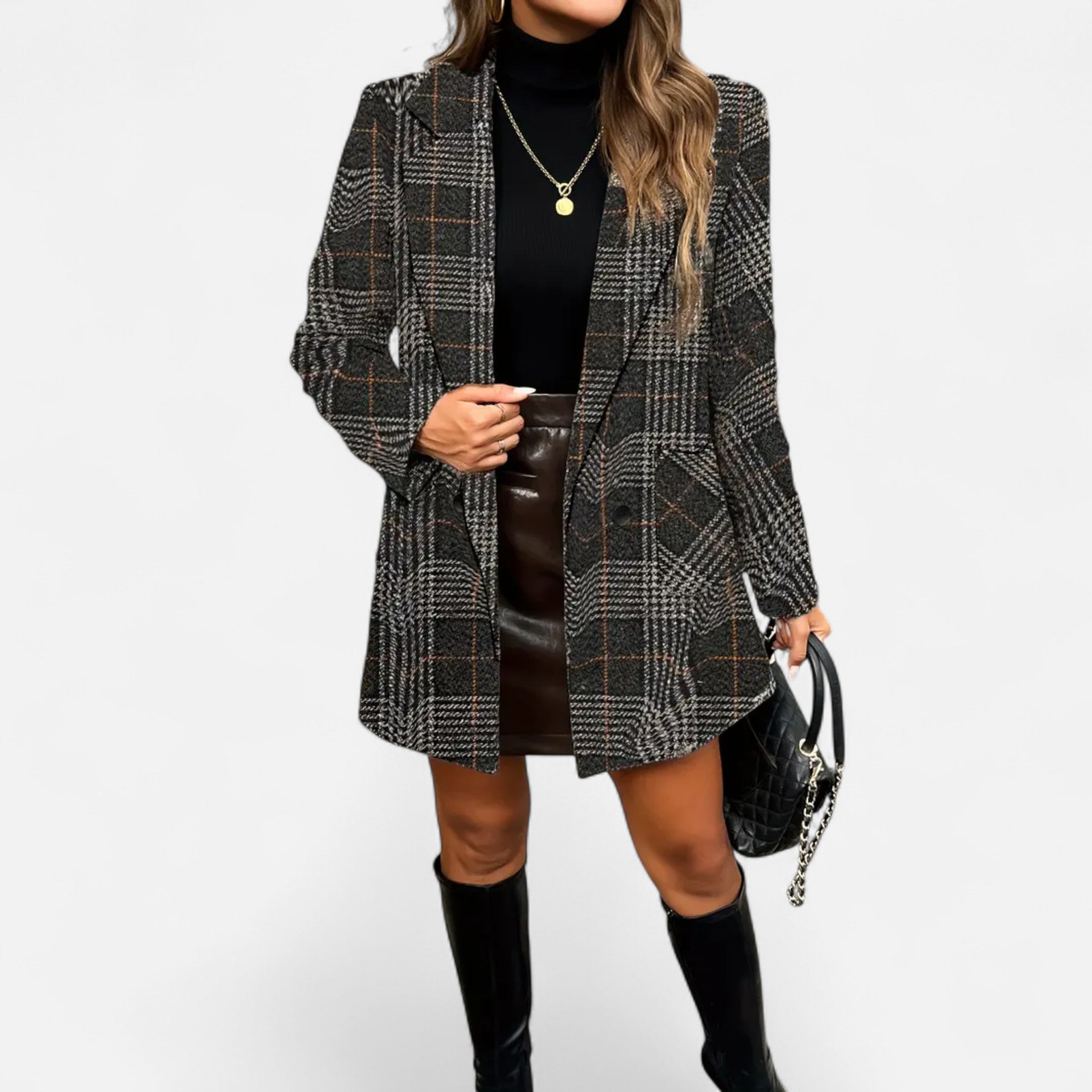Davellia | Women’s Classic Coat – Houndstooth Timeless Sophistication