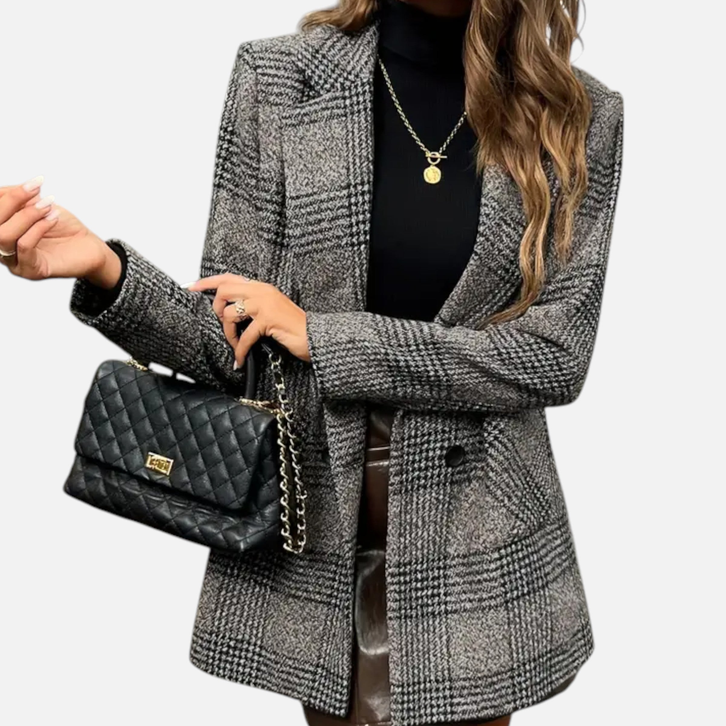 Davellia | Women’s Classic Coat – Houndstooth Timeless Sophistication