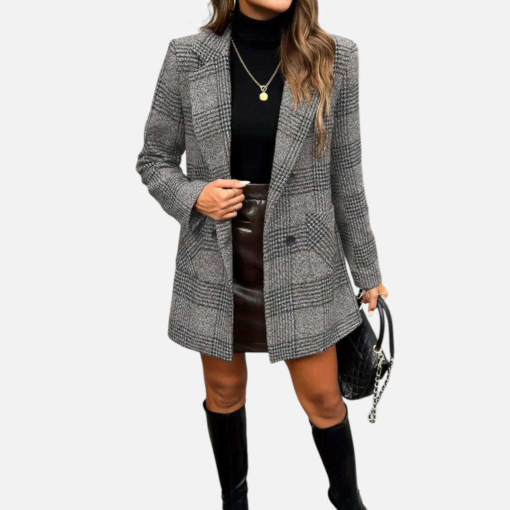 Davellia | Women’s Classic Coat – Houndstooth Timeless Sophistication
