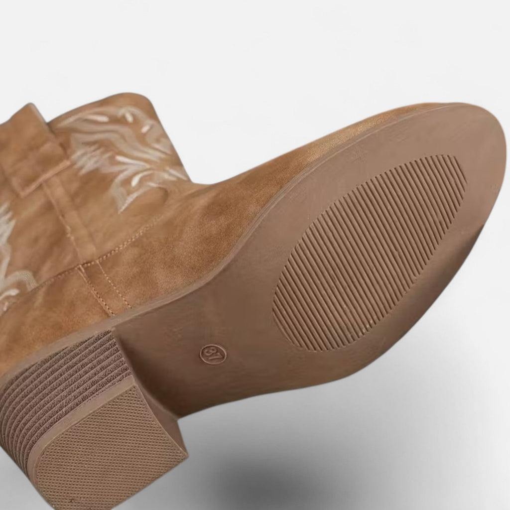 Davellia | Women’s Suede Cowboy Boots – Vintage Chunky Heel