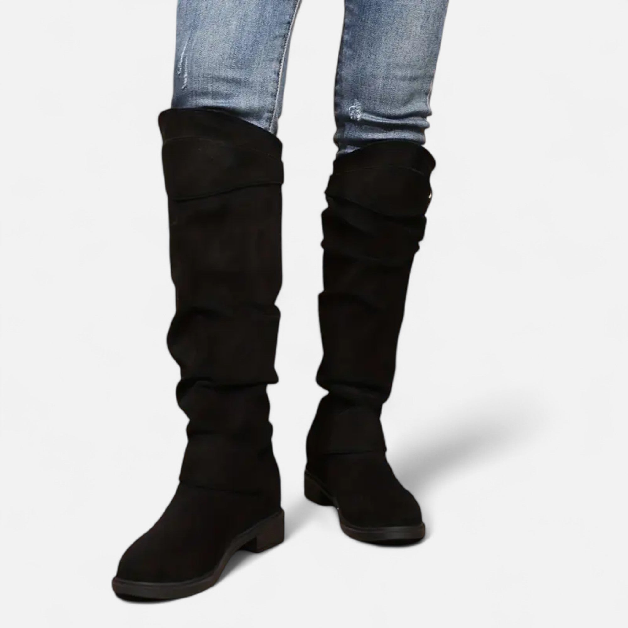 Davellia | Women’s Knee-High Boots – Buckle Belt Elegance