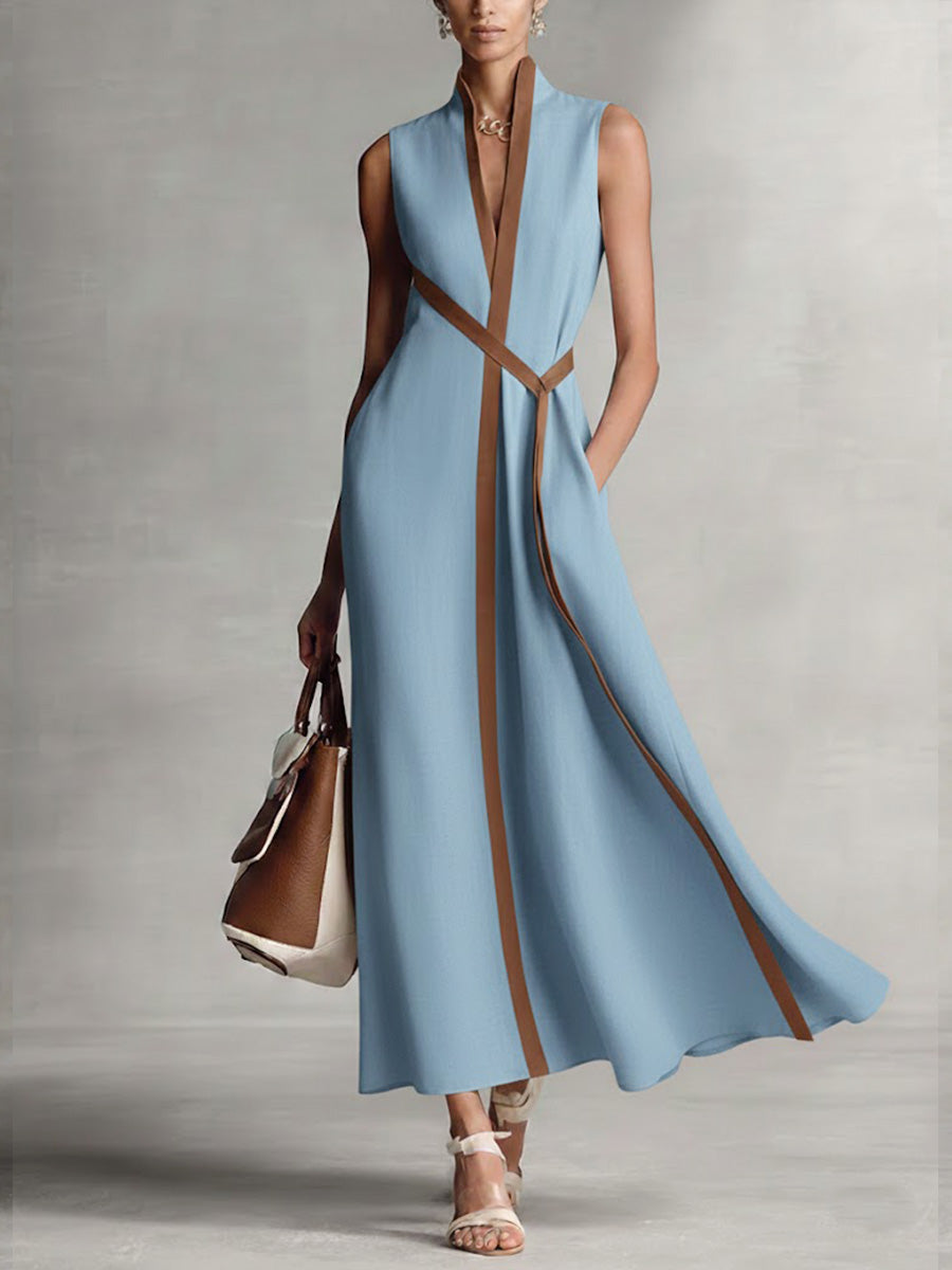 Davellia | Stand-Up Collar Sleeveless Casual Loose Cotton and Linen Dress