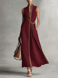 Davellia | Stand-Up Collar Sleeveless Casual Loose Cotton and Linen Dress