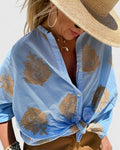 Davellia | Women's Boho Printed V-Neck Button Blouse