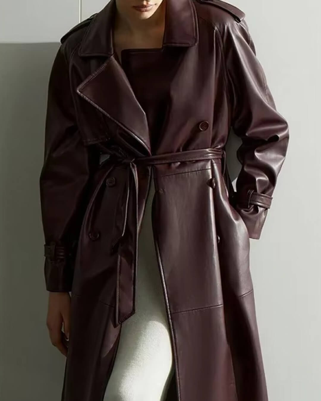 Davellia | Women’s Spring Leather Maxi Trench Coat