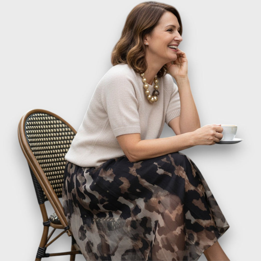 Davellia | Sweater & Skirt Set With  Leopard Print
