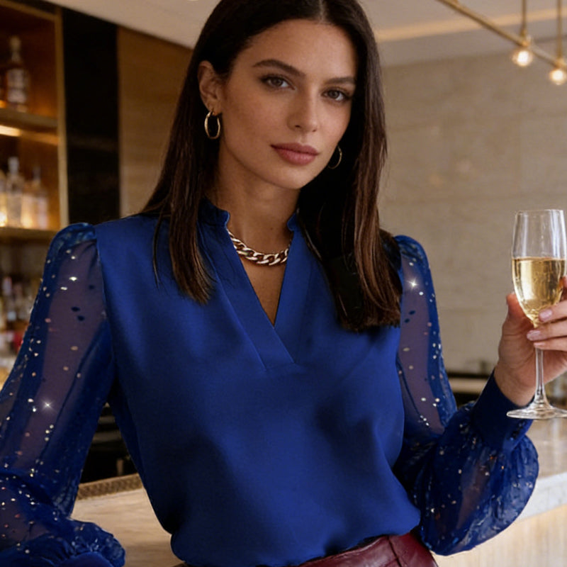 Davellia | Women's Royal Blue V-Neck Dressy Blouse